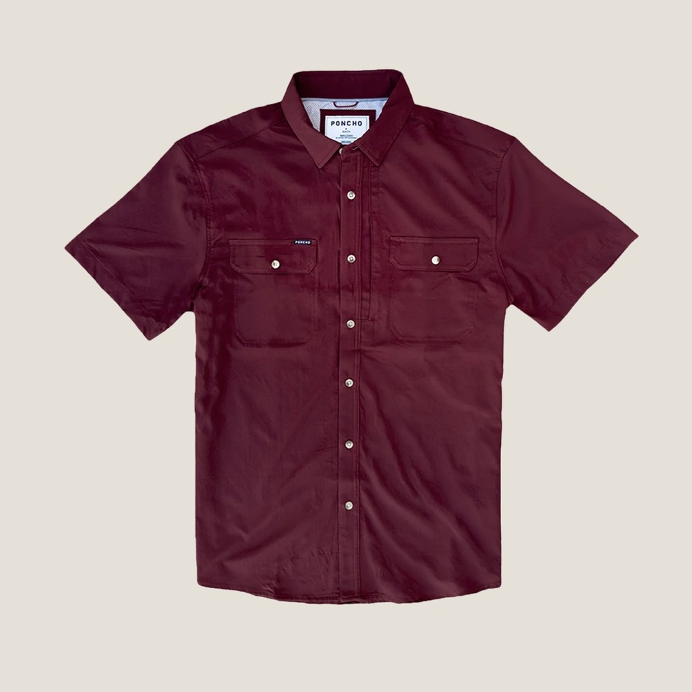 Poncho Men's Burgundy Casual Button Down Shirt